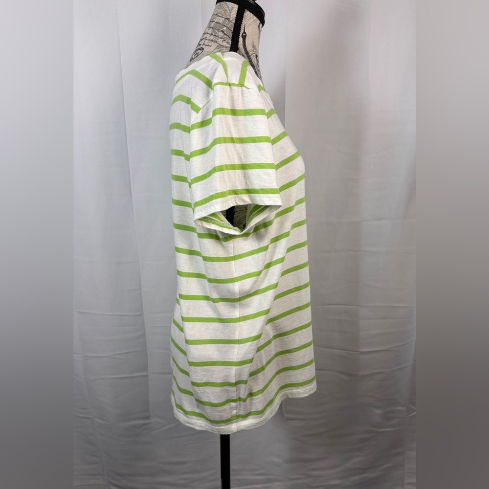 Talbots Green and White Cotton Striped Short Sleeve Tee Size L - Picture 2 of 8